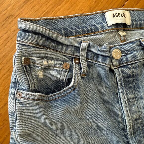AGOLDE Jeans Size 26 Nico High Rise Button Fly Fray Raw Hem Light Wash Stretch - Picture 4 of 16